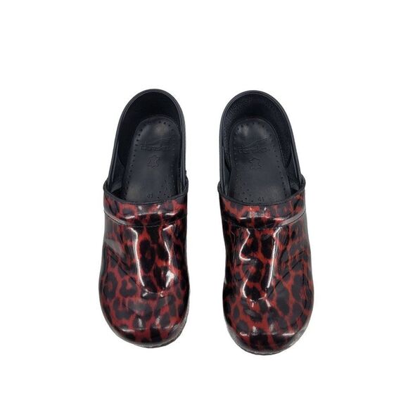Dansko Professional Mules Clogs 41 Metallic Wine Red Leopard Animal Print Grunge - Picture 2 of 14